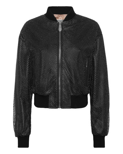 Leather Crop Bomber Crystal