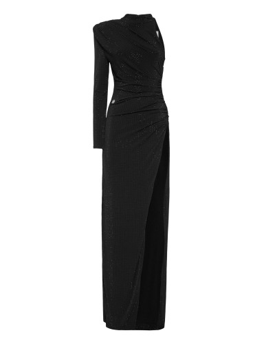 Jersey Long Dress Mono Sleeve Strass