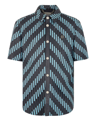 Weaved Leather Shortsleeve Shirt Stripes