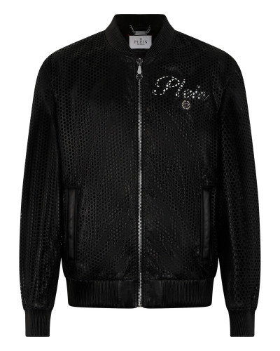 Perforated Leather Nylon Bomber