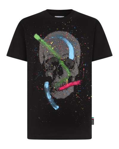 Round Neck T-Shirt Paint Splash Skull