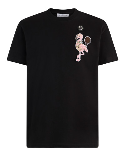 Round Neck T-Shirt Tennis Flamingo Patch