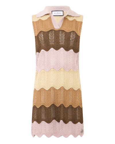 Polo Neck Mini Dress Color Wave