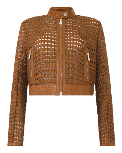 Weaved Leather Fitted Jacket
