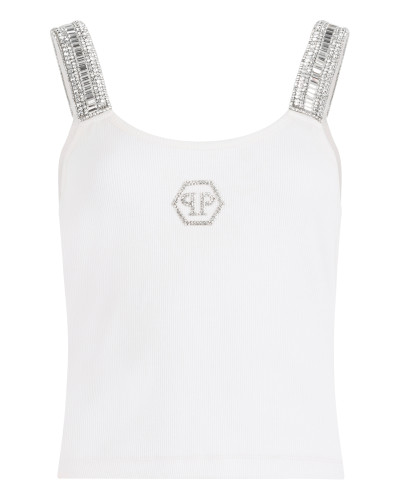 Rib Tank Top Strass Hexagon