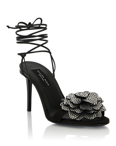 Lace-Up High Heels Sandals Strass Flower 9