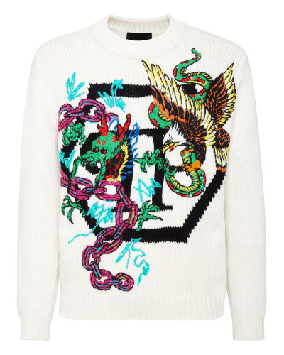 Wool Cotton Pullover Round Neck LS Tattoo Patches