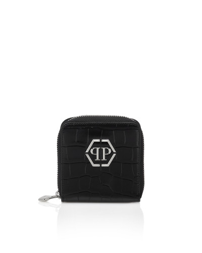 Croco Embossed Mini Round Zip Wallet