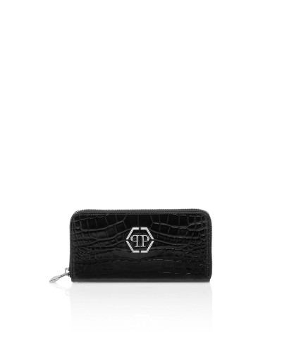 Croco Embossed Round Zip Wallet