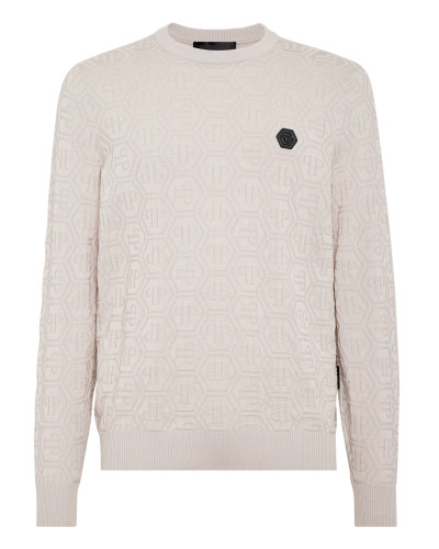 Silk/Wool Pullover LS Monogram