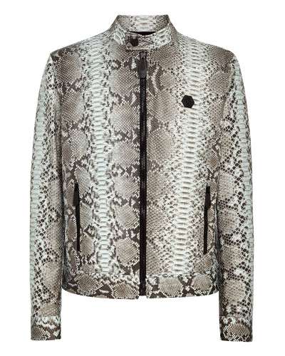 Python Leather Bomber Skull