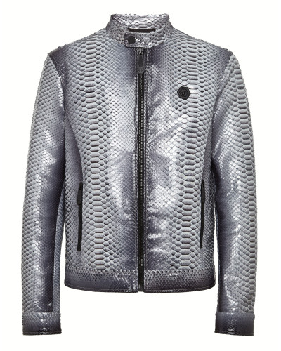 Python Leather Bomber Skull