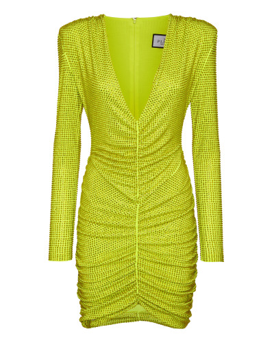 Padded Shoulder Mini Dress LS Fluo Strass