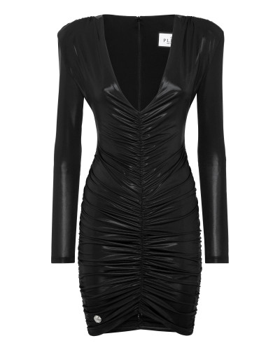 Padded Shoulder Lame Mini Dress