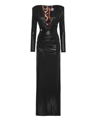 Padded Shoulder V-neck S Long Dress LS