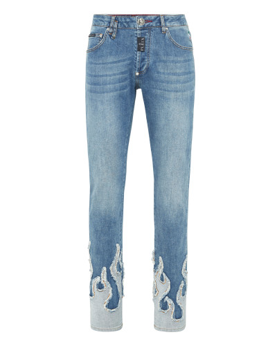 Denim Super Straight Cut Fit Trousers Flame