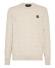 Jacquard Silk Wool Pullover Round Neck LS Monogram