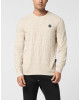 Jacquard Silk Wool Pullover Round Neck LS Monogram