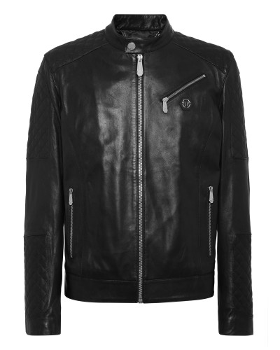 Padded Leather Moto Bomber
