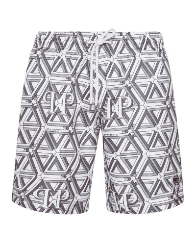 Jogging Printed Shorts with Hexagon Monogram