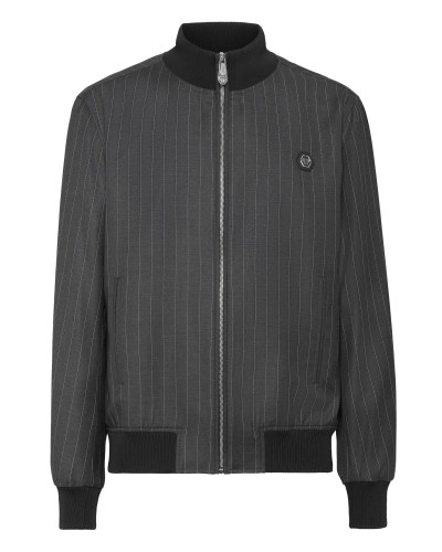 Wool Pinstripe Bomber LS