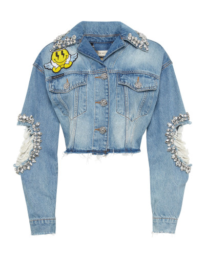 Denim Cropped Jacket Smile