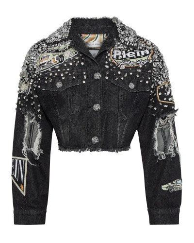 Denim Cropped Jacket LS Stones Cars Racing