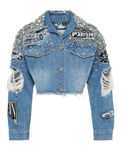 Denim Cropped Jacket LS Stones Cars Racing