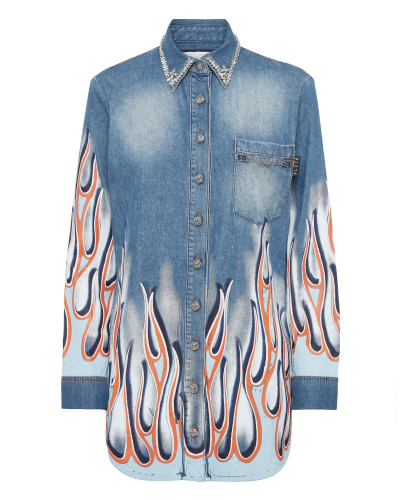Denim Shirt LS Flame Racing