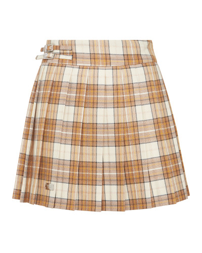 Checked Pleated Mini Skirt Flame