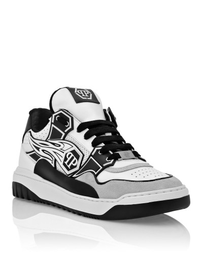 Mix Leather Lo-Top Sneakers Strass Hexagon