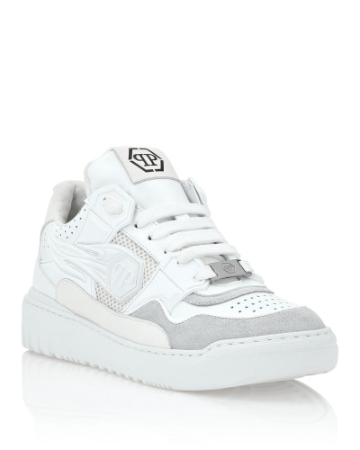 Mix Leather Lo-Top Sneakers Strass Hexagon