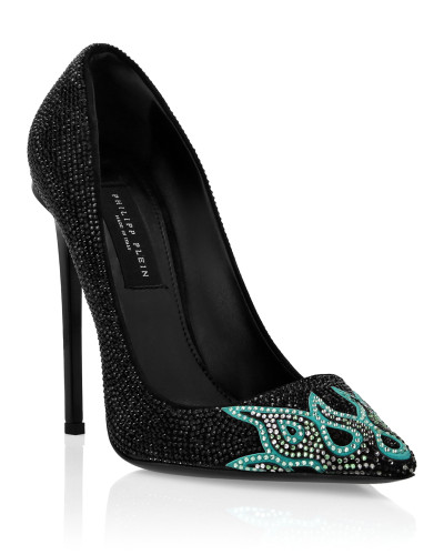 Suede Strass Decollete High Heels Flame