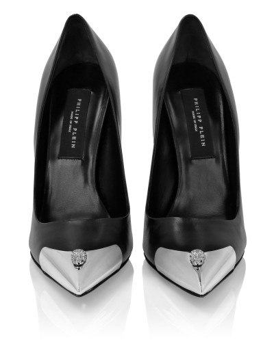 Leather Decollete Hi-Heels Skull strass