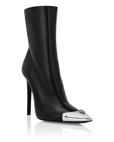 Leather Boots High Heels Mid Skull strass