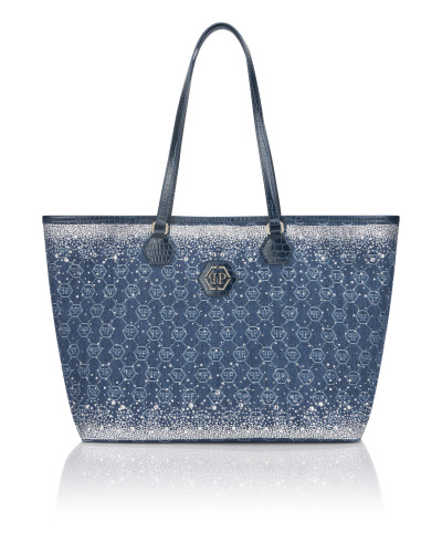 Denim Shopper Bag Monogram Strass