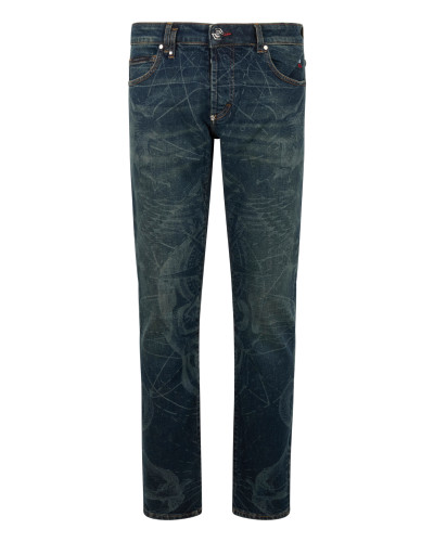 Printed Super Straight Cut Jeans Tattoo