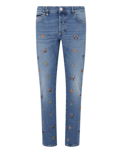 Embroidered Super Straight Cut Jeans