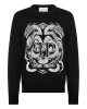 Embroidered Merino Wool Round Neck Pullover Hexagon Dragon