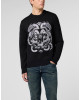 Embroidered Merino Wool Round Neck Pullover Hexagon Dragon