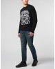 Embroidered Merino Wool Round Neck Pullover Hexagon Dragon