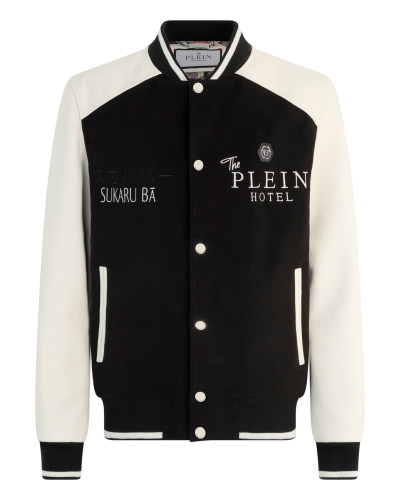 Wool & Leather Varsity Bomber Jacket Dragons