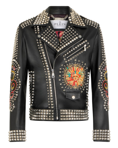 Vintage Leather Biker Jacket Studs & Patches