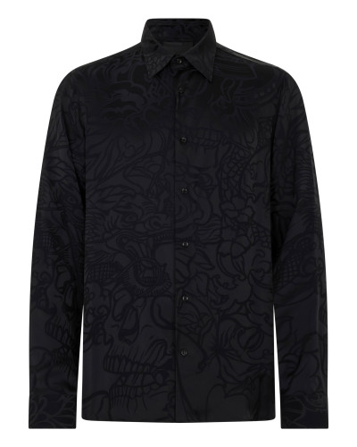 Loose Fit Silk Shirt Dragon Skull