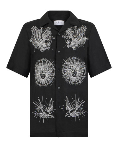 Linen Bowling Shirt Tattoo Embroidery