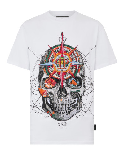 Round Neck T-Shirt Wind Rose Skull Stones