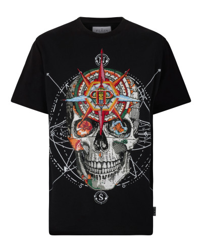 Round Neck T-Shirt Wind Rose Skull Stones