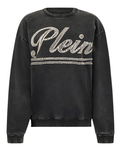 Washed Open Back Sweatshirt Strass Signature