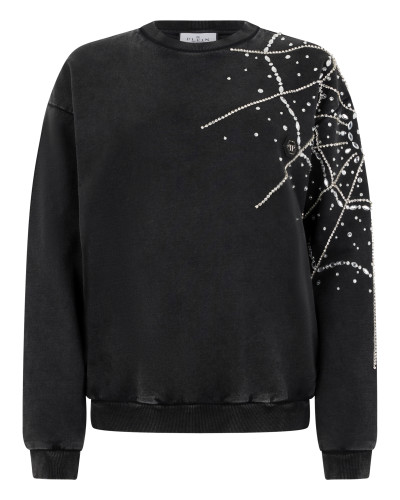 Round Neck Sweatshirt Spiderweb Strass