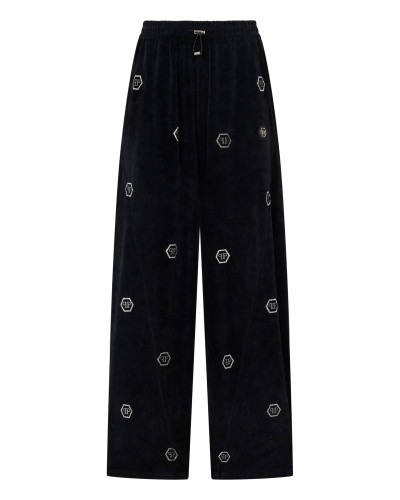 Chenille Skater Fit Tracksuit Pants Monogram Strass